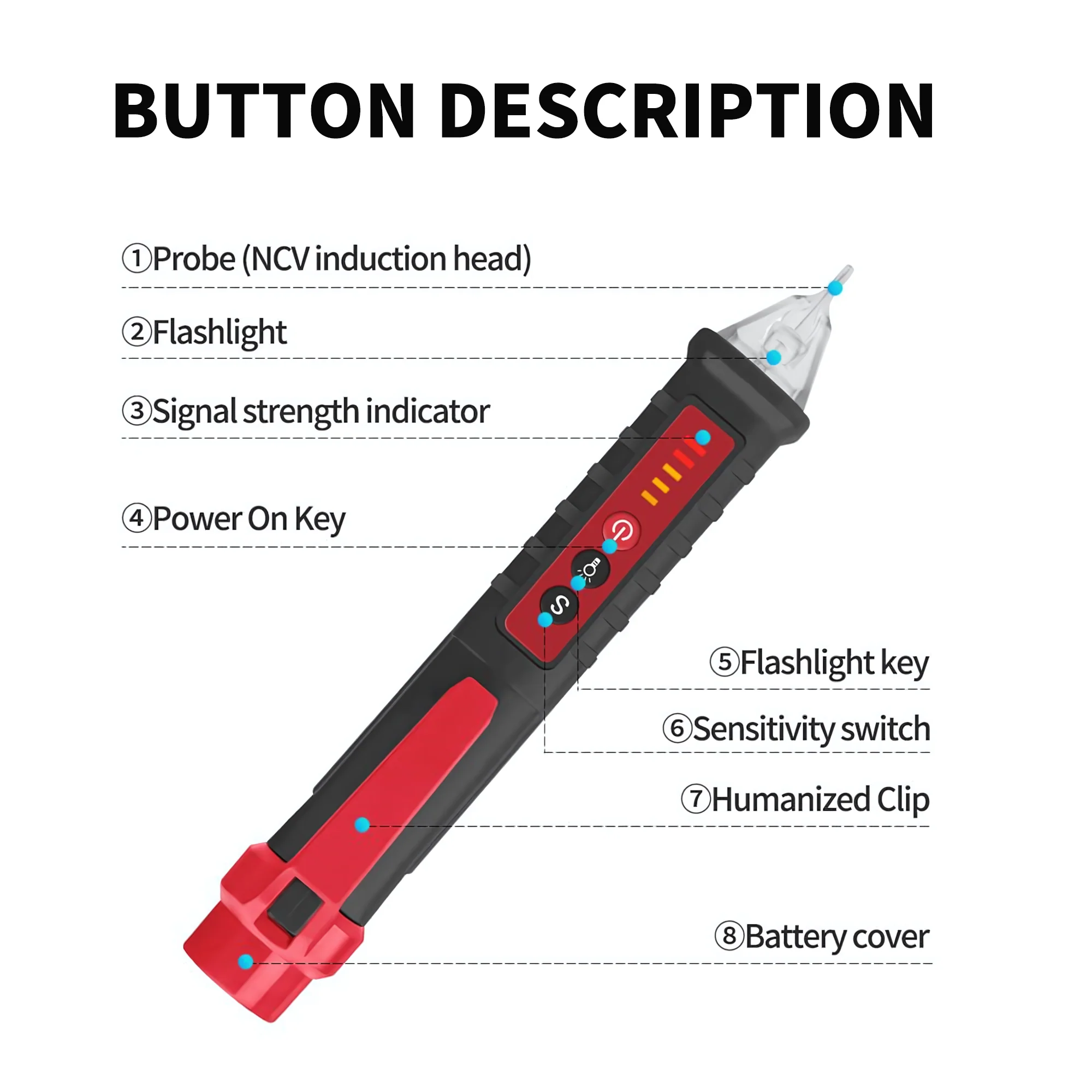 Non-Contact Voltage Detector Digital Electrical Pen Live Wire Tester,VD802 - Image 2