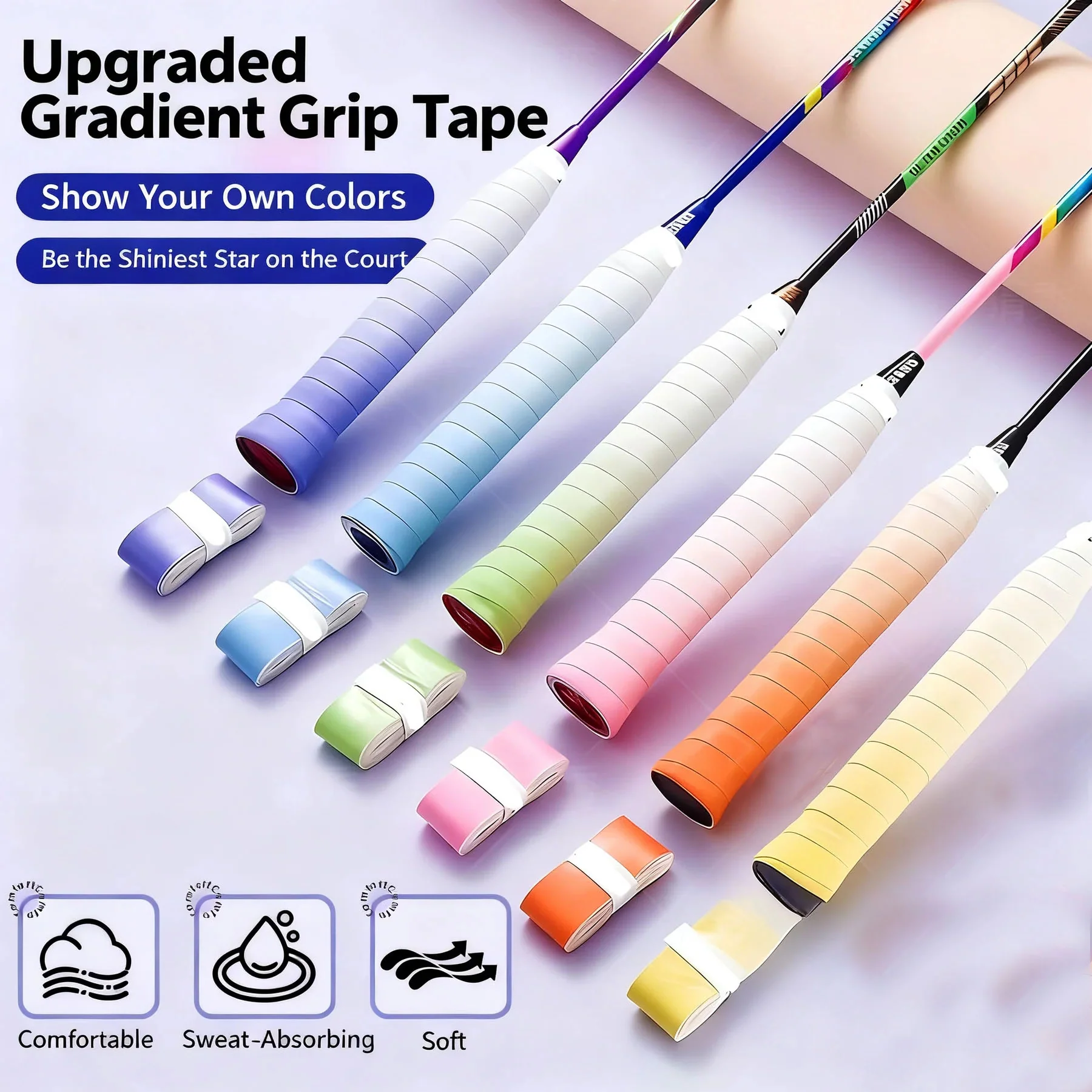 Badminton & Tennis Grip – Gradient Color, Anti-Slip, Sweat-Absorbent, Comfortable Feel