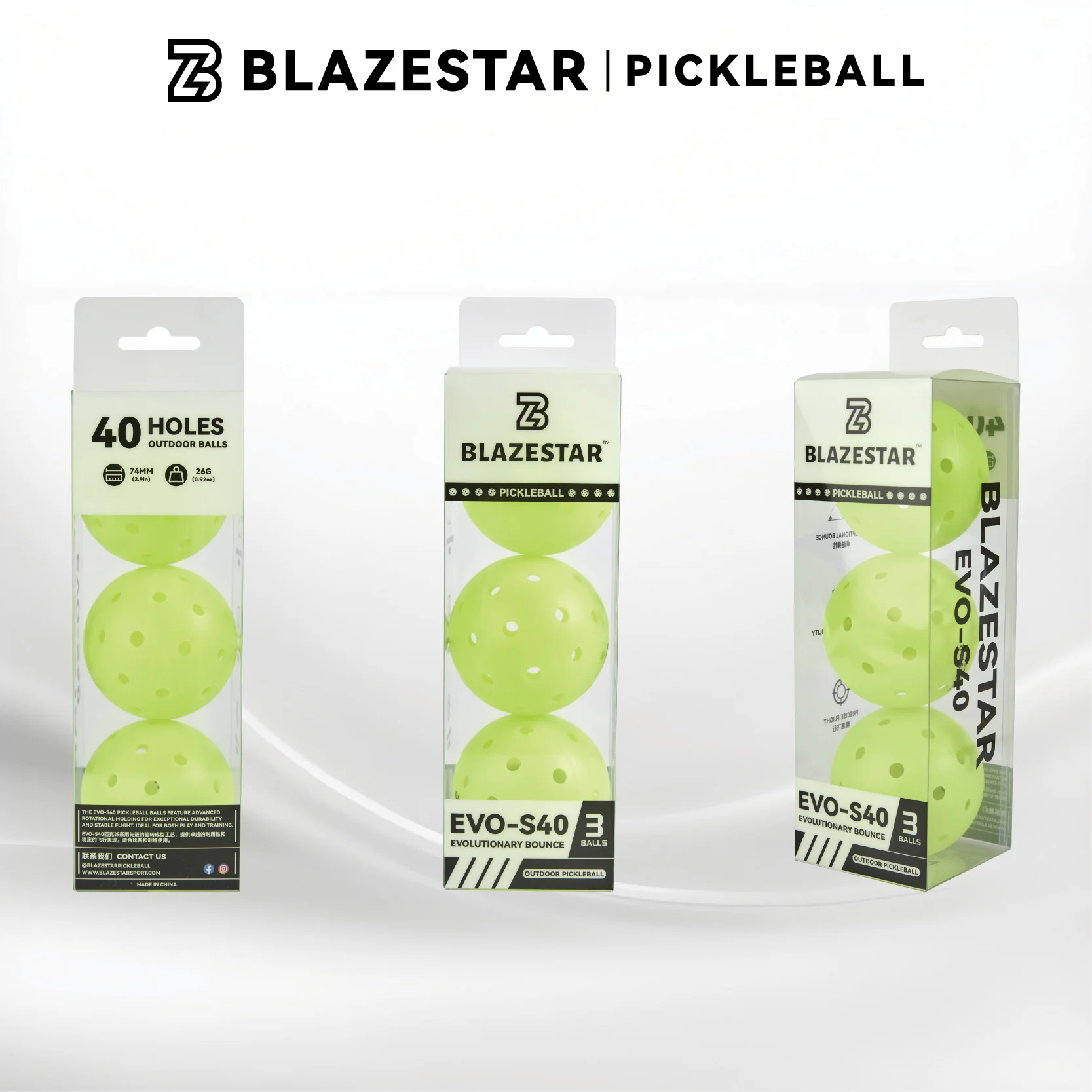 BLAZESTAR 3 Pcs Professiona Pickleball  Rotomolded Matte Yellow ,Tournament Outdoor 40-Hole - Image 2