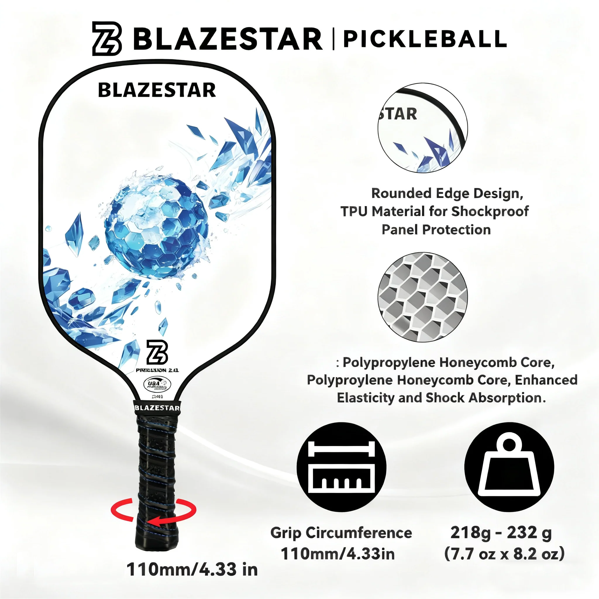BLAZESTAR Professional Pickleball Paddle - Ice Hockey Series - Fiberglass Paddle - Image 3