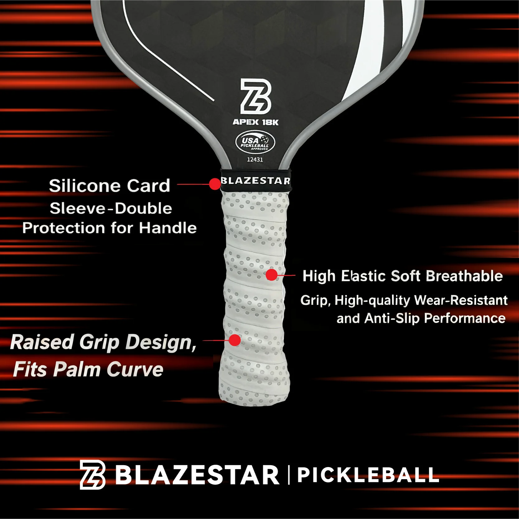 BLAZESTAR Professional Pickleball Paddle Peak Series 16mm 18K Carbon Fiber T700 - Image 3