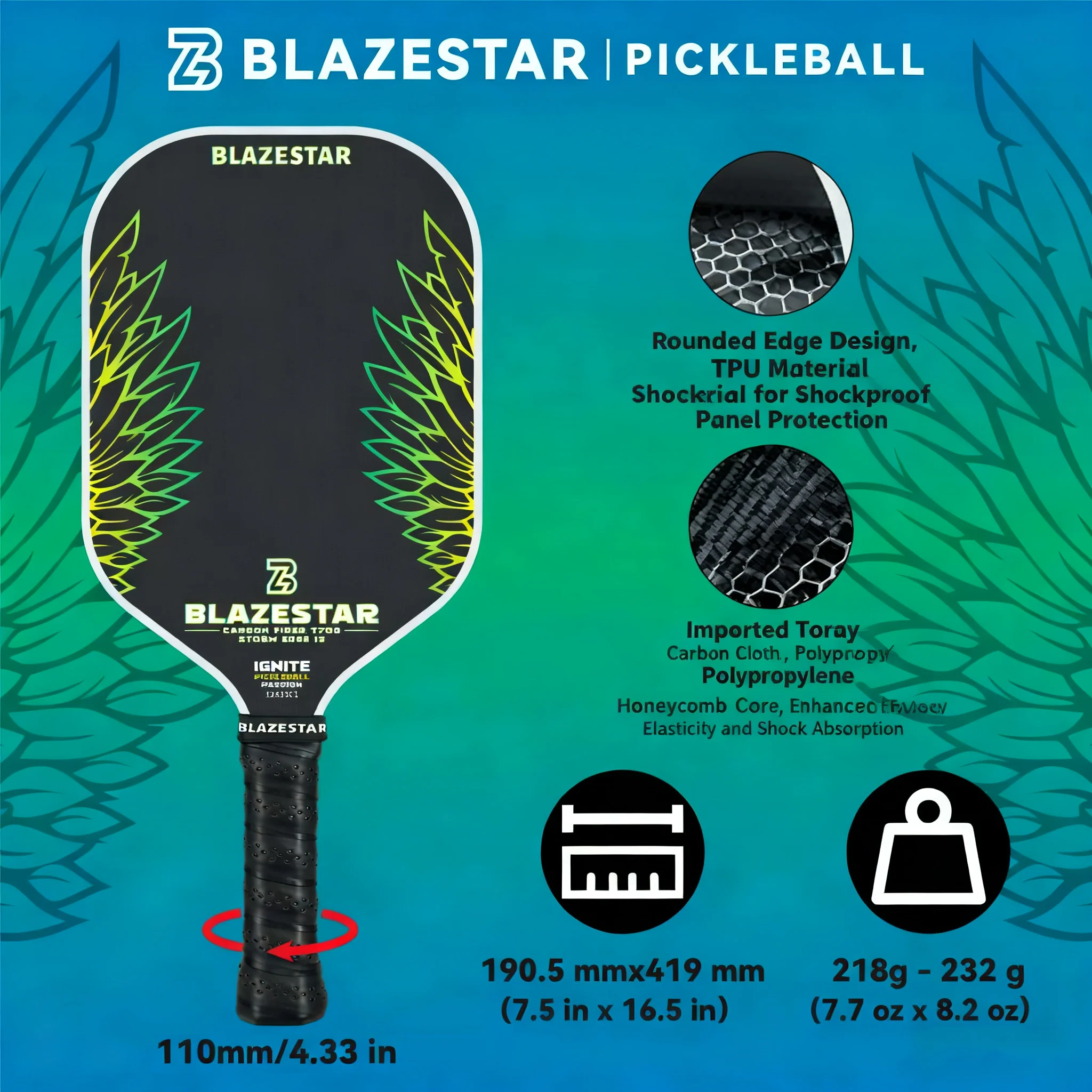 BLAZESTAR STORM EDGE 13 Series T700 Carbon Fiber Professional Pickleball Paddle - Image 2
