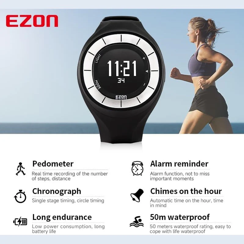 EZON 5ATM Waterproof Digital Watch – Calorie & Step Tracker, Unisex Sports Watch T028 - Image 3