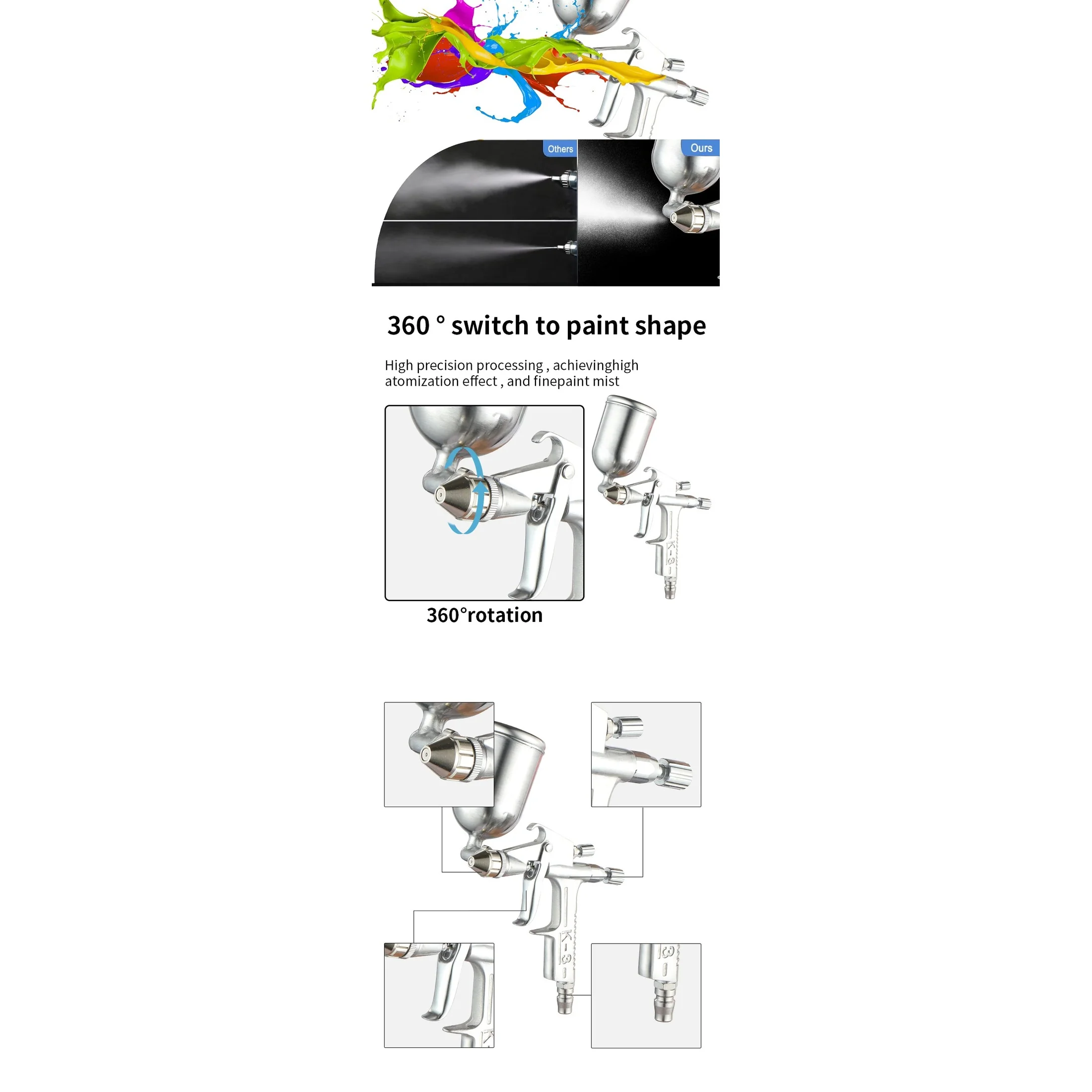 Mini Air Spray Gun – Aluminum, 0.5mm Nozzle, 125ml, Car Paint Repair, Model K3 - Image 14