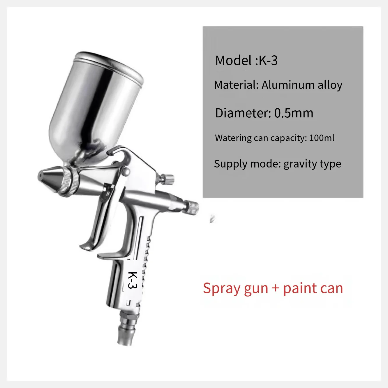 Mini Air Spray Gun – Aluminum, 0.5mm Nozzle, 125ml, Car Paint Repair, Model K3 - Image 2
