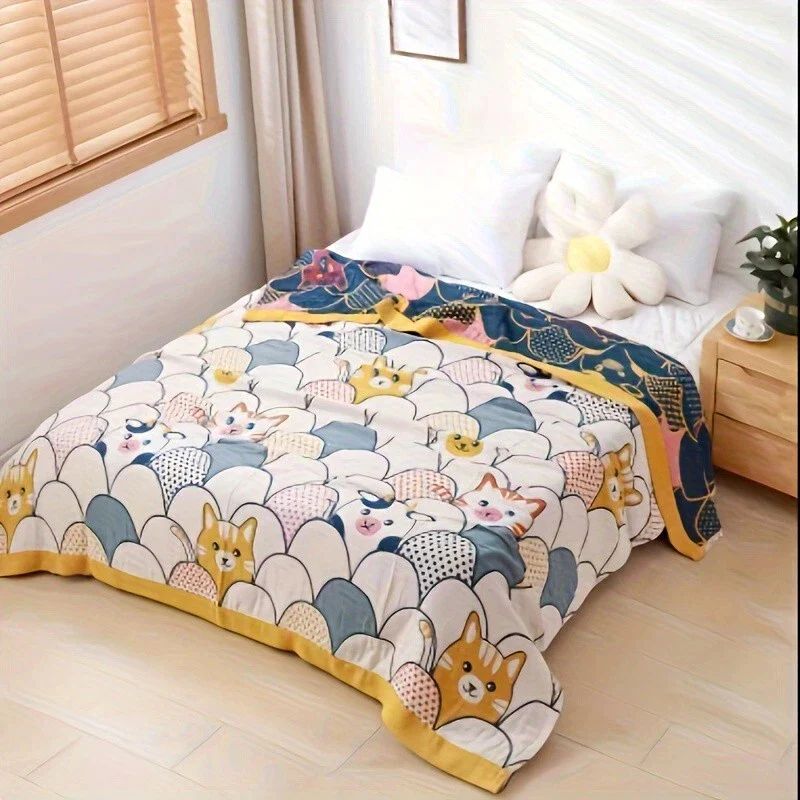 Cartoon Pure Cotton Gauze Quilt – 100% Cotton, Soft, Breathable, Sweat-Absorbing Nap Blanket - Image 2