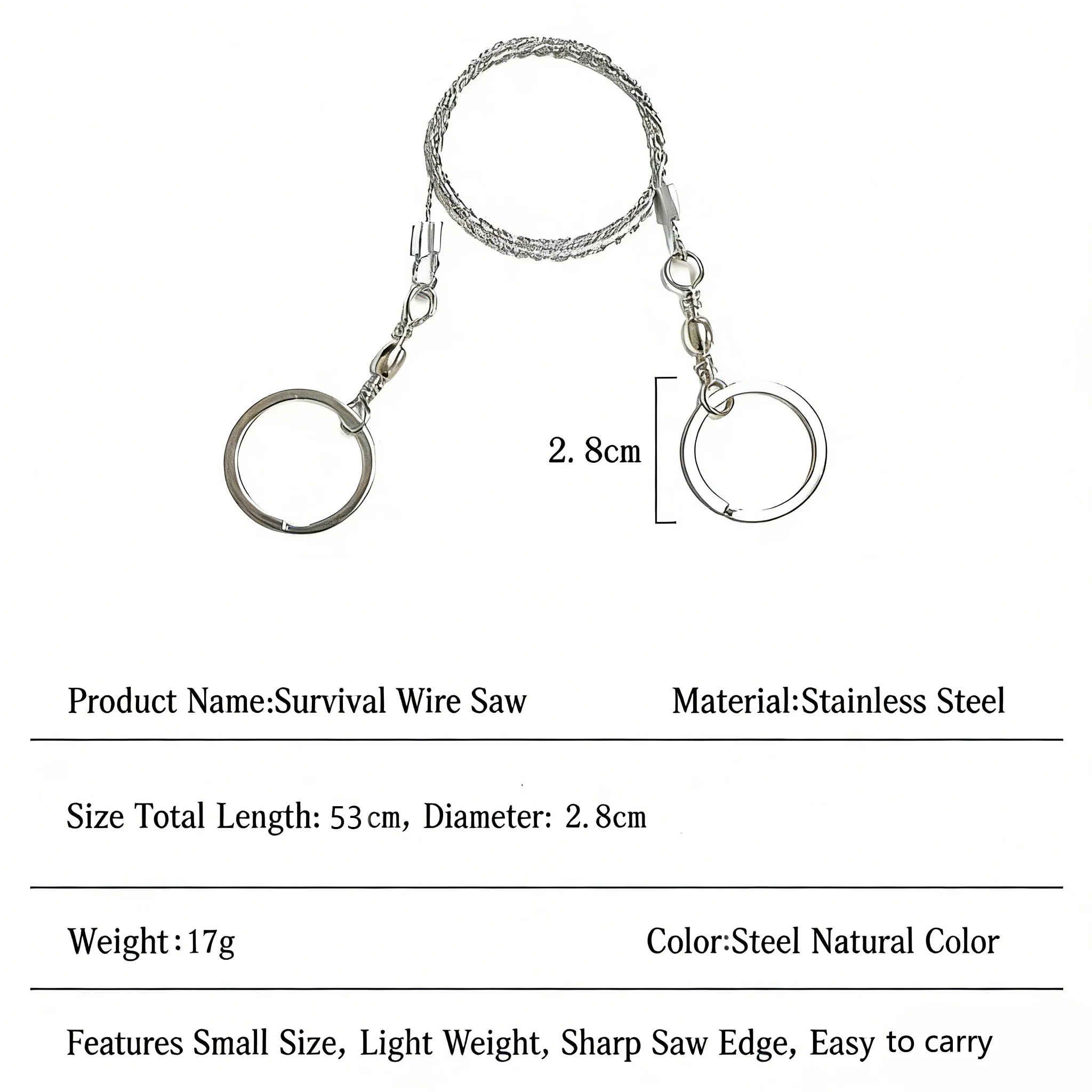 Portable Loop Survival Wire Saw - 4-Strand Steel Chain Saw for Outdoor Emergency (OPP Packaged) - Image 12