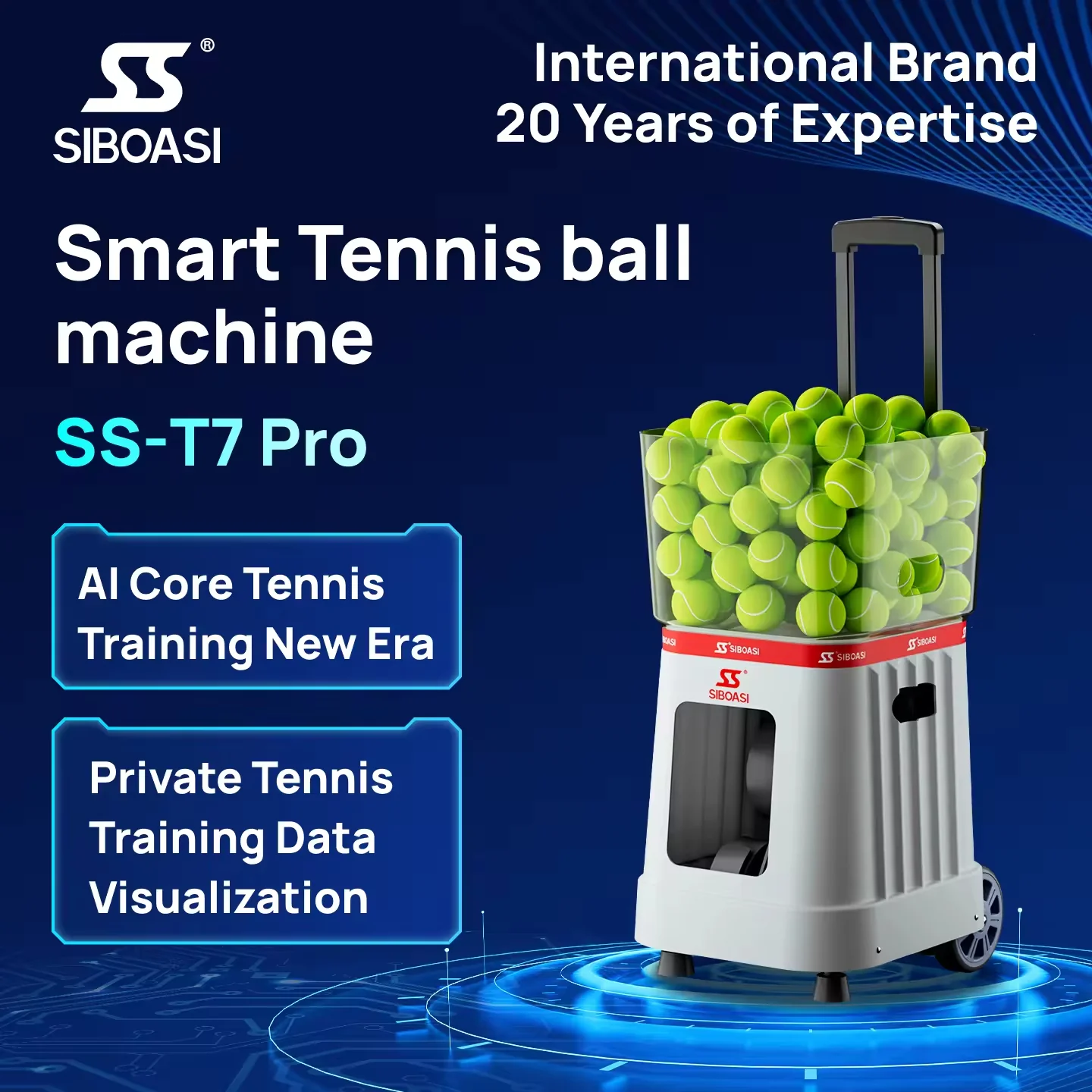 SIBOASI Portable Tennis Ball Machine Intelligent Voice Control with Remote Rubber Ball Thrower T7Pro - Image 2