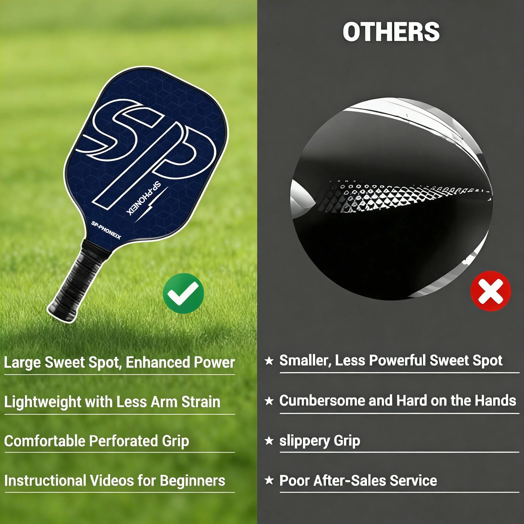 SPP Pickleball Paddles Set, 1 Paddle with 2 Pickle Balls, 1 Grip, Durable &amp; Lightweight Racket for Beginners - Image 5
