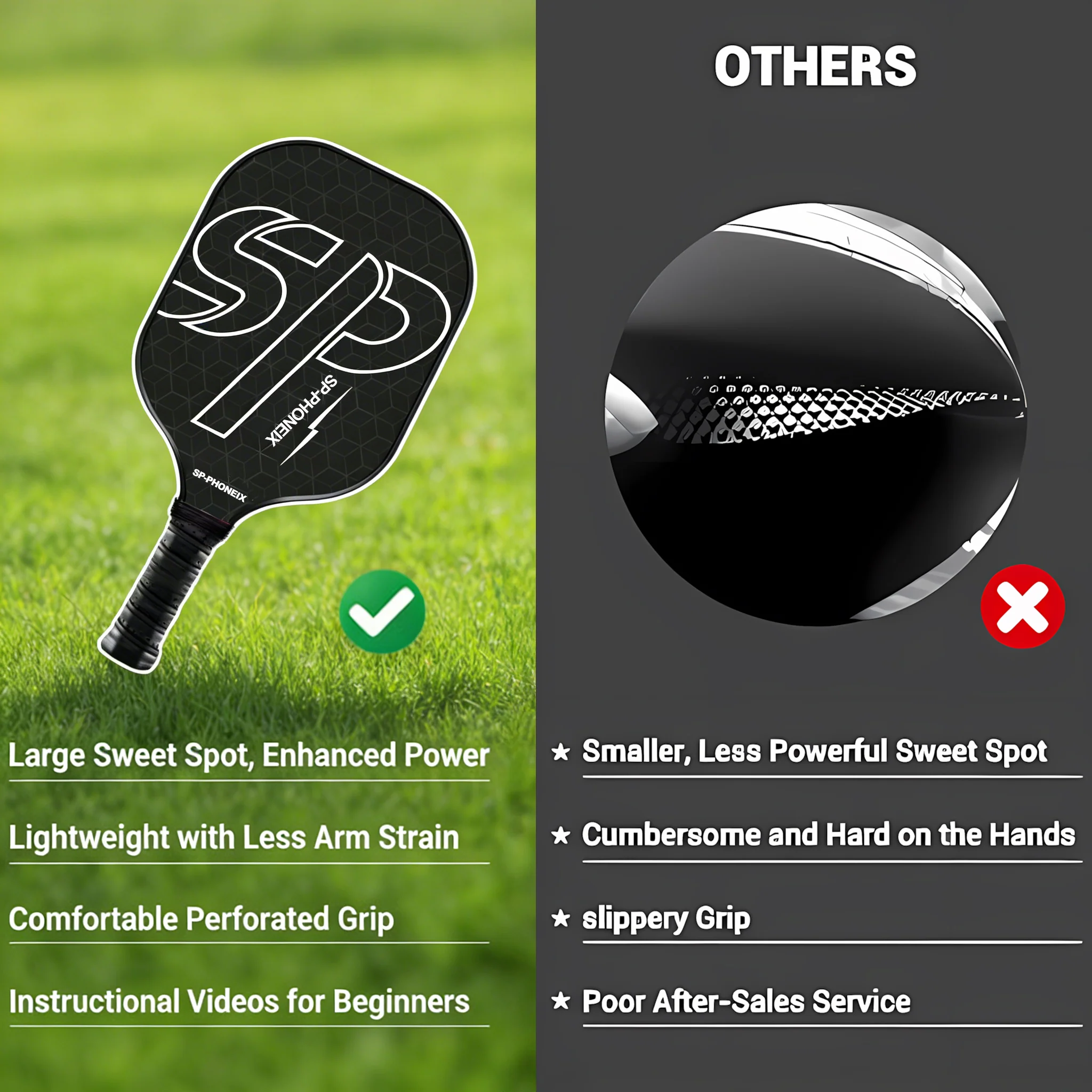 SPP Pickleball Paddles Set, 1 Paddle with 2 Pickle Balls, 1 Grip, Durable &amp; Lightweight Racket for Beginners - Image 6