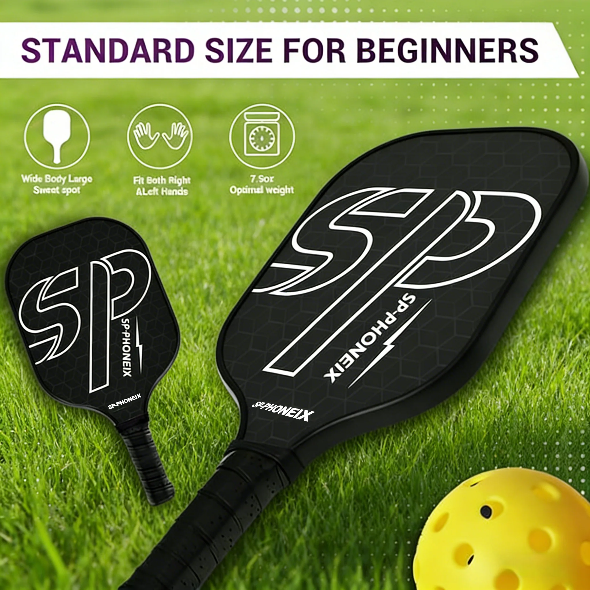 SPP Pickleball Paddles Set, 1 Paddle with 2 Pickle Balls, 1 Grip, Durable &amp; Lightweight Racket for Beginners - Image 8