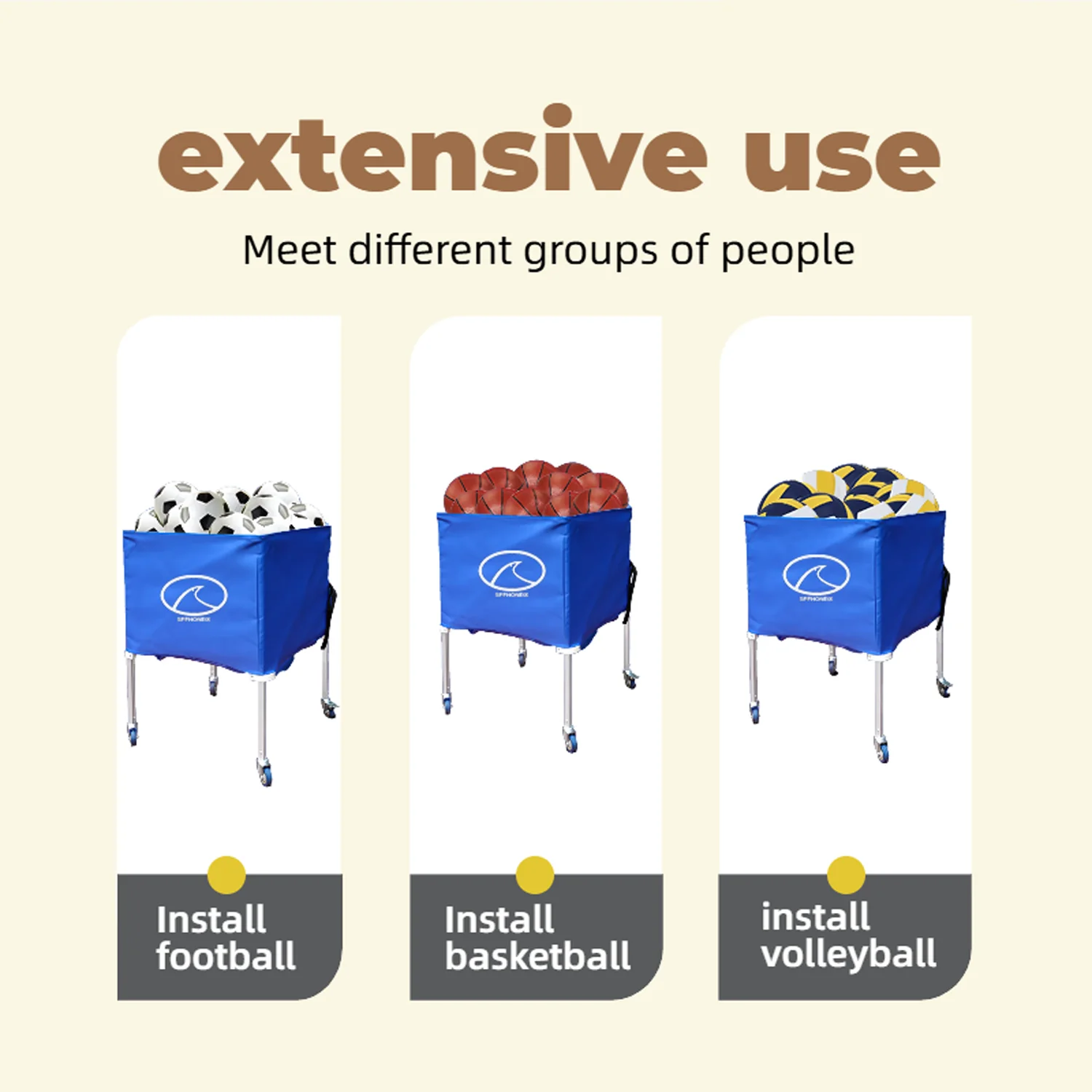 SPPHONEIX Portable Cart with Wheels Volleyball basketball football Ball Storage Indoor Outdoor - Image 5