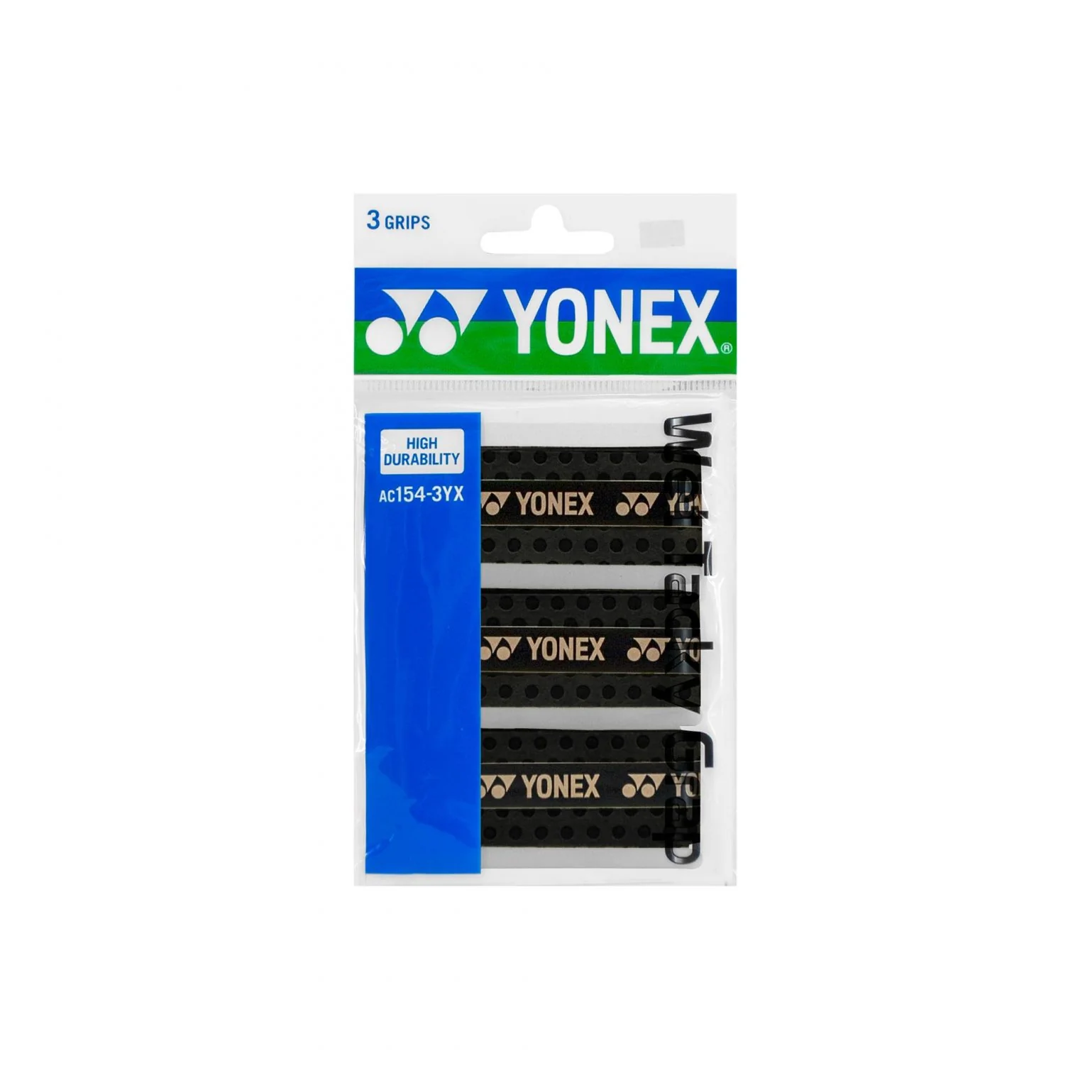 YONEX AC154-3YX Wet Tacky Grap 3pcs High Durability Racket Grip - BLACK - Image 6